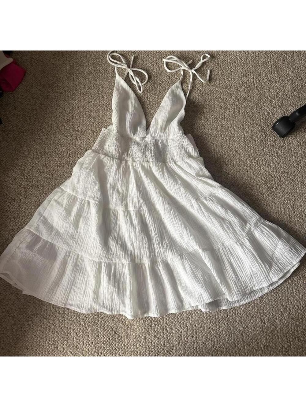 Lulus white mini dress with ruffled tiers,
